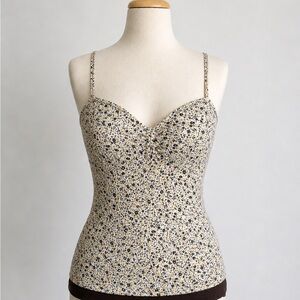 Y2K Indie Floral Bustier Cami, Cream, Vintage LEI, Juniors M,